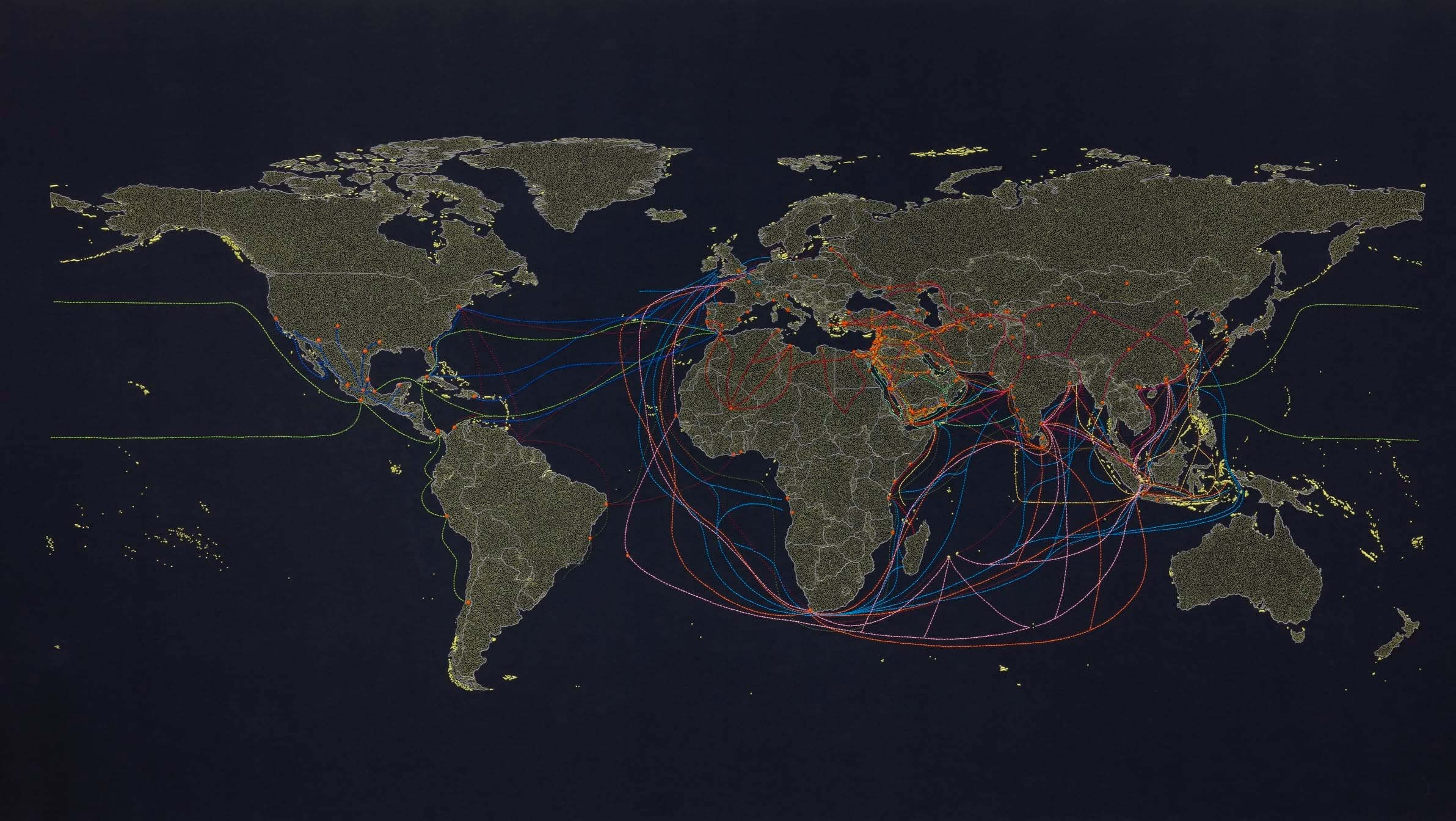 Tiffany Chung, Global Spice Trade: routes from ancient time to the age of exploration/exploitation, 2024-2025. Image courtesy of the Artist and Kiang Malingue.